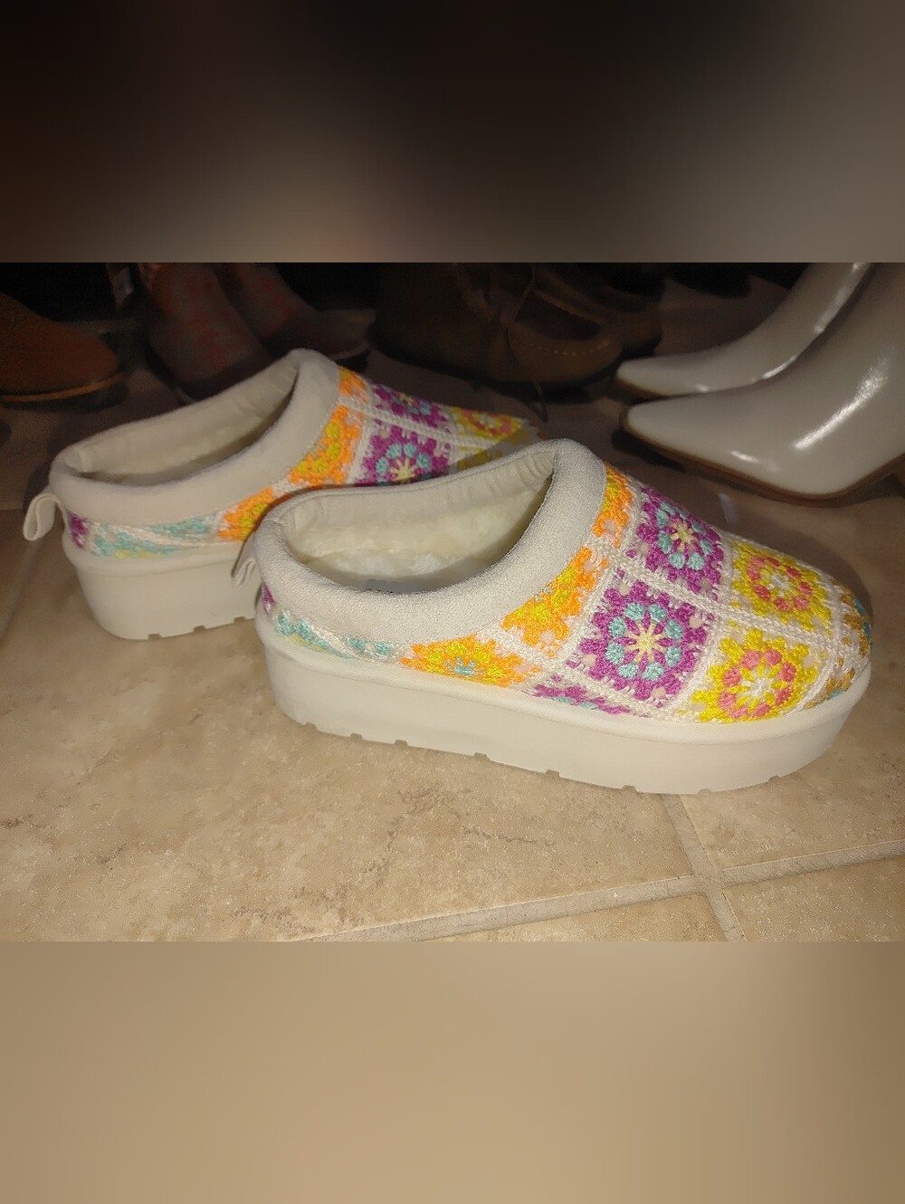 BAMBOO Multicolor Crochet-Accent Slip-On Platform Shoes